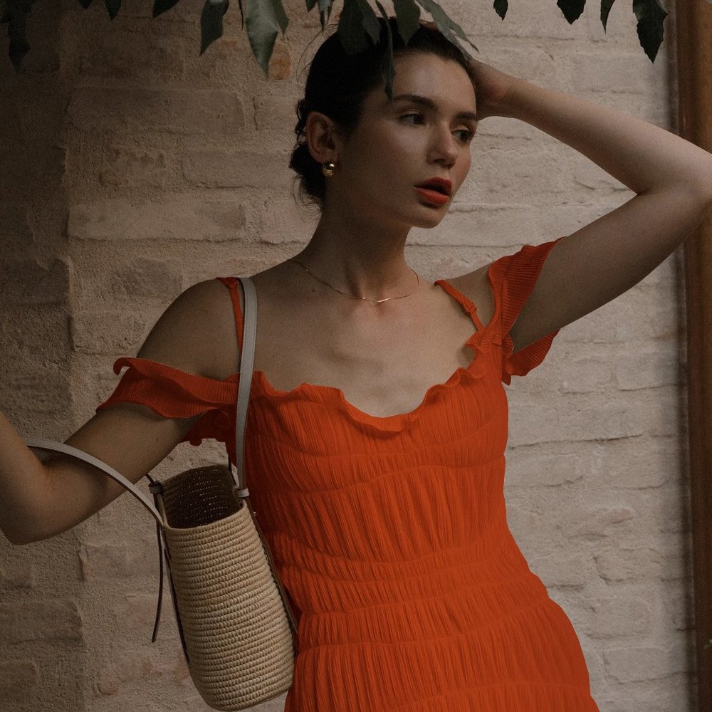 Red Orange Floor-Length Gown